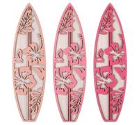 RattanView 3 Pieces Hibiscus Surfboard Decor for Bedroom Wooden Beach Wall Decor Summer Wood Surfboard Wall Hanging Sign for Tropical Living Room Decoration(Pink)