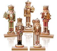 RattanView 5 Pcs Gingerbread Christmas Table Decorations Wooden Ginger Bread Nutcracker Decor Christmas Centerpiece Ginger Bread Village Xmas Nutcracker Tiered Tray Home Decor with Base for Party
