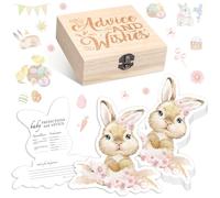 RattanView 50 Pcs Double Side Fall Baby Prediction And Advice Game Cards with Wooden Keepsake Box Floral Pumpkin Thanksgiving Day Game Cards(Easter Bunny)