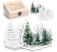 RattanView 50 Pcs Double Side Fall Baby Prediction And Advice Game Cards with Wooden Keepsake Box Floral Pumpkin Thanksgiving Day Baby Shower Game Cards(Pine Tree)