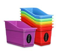 RattanView 6 Pcs Colorful plastic Storage Bins Crayon Cubby with Handles Rainbow Book Storage Bins Classroom Book Back to School Supplies Decorations for Office Home Organizer