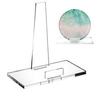 RattanView 8 Inch Acrylic Plate Stand for Display Acrylic Easel Holder Clear Picture Frame Book Magazine Stand with Square Block Base for Table Home Office Exhibit