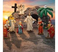 RattanView 8 Pcs Lighted Easter Resurrection Scene Set Empty Tomb Christian Resin Jesus Resurrection Set Light up Jesus Tomb Nativity Scene Figurines Decoration for Religious Home Office Tabletop Gift