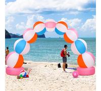 RattanView Inflatable Arch 8 ft Summer Beach Ball Party Arch Rainbow Beach Party Decoration Inflatable Pool Favors for Indoor Outdoor Lawn Yard Garden Decoration (Pink)