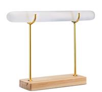 RattanView Selenite Bracelet Holder Display Stand Selenite Crystal Healing Goth Bracelet Display Stand Detachable Jewelry Wrap Watch Organizer Holder with Wooden Base for Bangles Charging Cleansing