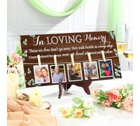 RattanView Wood Memory Table Sign 16 x 8 Inch in Loving Memory Wedding Sign with 5 Clips Wedding Decor for Ceremony and Reception Wooden Memorial Picture Board to Honor Souls(Eucalyptus 3)
