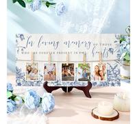RattanView Wood Memory Table Sign 16 x 8 Inch in Loving Memory Wedding Sign with 5 Clips Wedding Decor for Ceremony and Reception Wooden Memorial Picture Board to Honor Souls(Blue Floral)