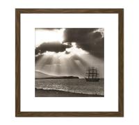 Rattar Wind Bound Lerwick Clipper Ship Maella Photo 8X8 Inch Square Wooden Framed Wall Art Print Picture with Mount Artery8 Brown One Size