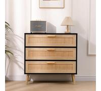 Ratten Buffet Sideboard,storage 3 Drawers Chest,wooden Cabinet,freestanding Organiser Unit For Bedroom,living Room,hallway