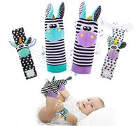 Rattles-Newborn-Development Sensory-Baby Essentials for Newborn - Baby Rattle Socks Wrist Strap Rattles Set,4 PCS Handheld Rattles and Rattle Socks,for Newborn Babies Boy Girl
