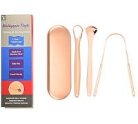 Rattygan Style 3 Piece Set Tongue Scrapers with Storage/Travel Case - Oral Hygiene Tongue Cleaners (Rose Gold with Gift Box)