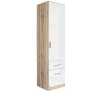 Rauch Celle 47cm Sonoma Oak and White Gloss Wardrobe with Drawers - RH Door