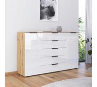 Rauch Flipp 2 Door Sideboard with Adjustable Height - 160cm - Artisan Oak and White Glass