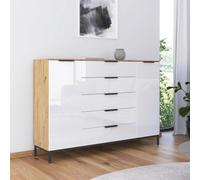 Rauch Flipp 2 Door Sideboard with Metal Base - 160cm - Artisan Oak and White Glass