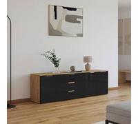 Rauch Flipp 3 Door Low Sideboard with Adjustable Height - 199cm - Artisan Oak and Basalt Glass