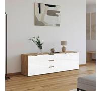 Rauch Flipp 3 Door Low Sideboard with Adjustable Height - 199cm - Artisan Oak and White Glass