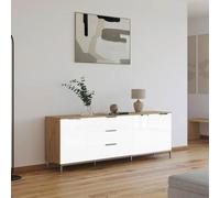 Rauch Flipp 3 Door Low Sideboard with Metal Base - 199cm - Artisan Oak and Alpine White