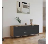 Rauch Flipp 3 Door Low Sideboard with Metal Base - 199cm - Artisan Oak and Basalt Glass