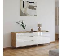 Rauch Flipp 3 Door Low Sideboard with Metal Base - 199cm - Artisan Oak and White Glass