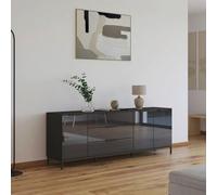 Rauch Flipp 3 Door Low Sideboard with Metal Base - 199cm - Graphite and Basalt Glass