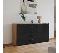 Rauch Flipp 3 Door Sideboard with Adjustable Height - 199cm - Artisan Oak and Basalt Glass