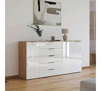 Rauch Flipp 3 Door Sideboard with Adjustable Height - 199cm - Artisan Oak and White Glass