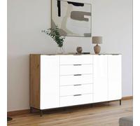 Rauch Flipp 3 Door Sideboard with Metal Base - 199cm - Artisan Oak and Alpine White