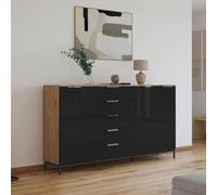 Rauch Flipp 3 Door Sideboard with Metal Base - 199cm - Artisan Oak and Basalt Glass
