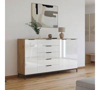 Rauch Flipp 3 Door Sideboard with Metal Base - 199cm - Artisan Oak and White Glass