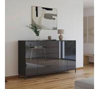 Rauch Flipp 3 Door Sideboard with Metal Base - 199cm - Graphite and Basalt Glass