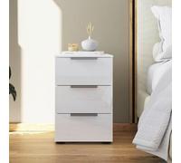 Rauch Flipp 3 Drawer Bedside Cabinet with Adjustable Height - Alpine White and White Glass