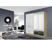 Rauch Homburg 181cm White Gloss 4 Door Combi Wardrobe - Oak Carcase