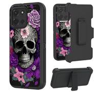 RAUEDWDJS Case for Moto G 5G 2025 with Kickstand Swivel Belt Clip Shockproof Drop Protection Heavy Duty Full Body Rugged Cover for Moto G 5G 2025-Purple Skull