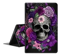 RAUEDWDJS Case for Samsung Galaxy Tab S10 Plus/S9 FE Plus 12.4 Inch Tablet,PU Leather Slim Standing Smart Cover with S-Pen Holder+ Auto Sleep/Wake for Tab S9 Plus,Purple Skull