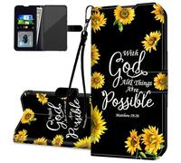 RAUEDWDJS for Samsung Galaxy A17 5G Wallet Case,PU Leather Card Holder Kickstand Wrist Strap Flip Folio Shockproof Cover Case for Samsung A17-Sunflower Matthew 19:26