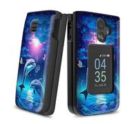 RAUEDWDJS for T lip 3 Phone Case with Screen Protector,Dual Layer Hybrid Hard PC Back +Soft TPU Shockproof Protective Case for T435 (2024)-Dolphins Jumping Moon