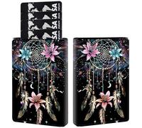 RAUEDWDJS Pop Up Wallet Women Men with Money Slot,RFID Blocking Leather Minimalist Automatic Credit Card Holder Business Trifold Card Case, Beautiful Dream Catcher, 3.93 x 2.75 x 0.8 inches
