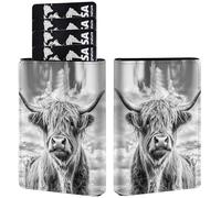 RAUEDWDJS Pop Up Wallet Women Men with Money Slot,RFID Blocking Leather Minimalist Automatic Credit Card Holder Business Trifold Card Case, Blue Highland Cow