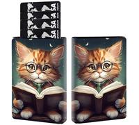 RAUEDWDJS Pop Up Wallet Women Men with Money Slot,RFID Blocking Leather Minimalist Automatic Credit Card Holder Business Trifold Card Case, Reading Cat