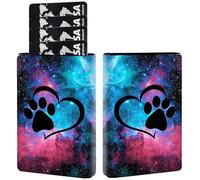 RAUEDWDJS Pop Up Wallet Women Men with Money Slot,RFID Blocking Leather Minimalist Automatic Credit Card Holder Business Trifold Card Case, Galaxy Love Paw