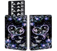 RAUEDWDJS Pop Up Wallet Women Men with Money Slot,RFID Blocking Leather Minimalist Automatic Credit Card Holder Business Trifold Card Case, Purple Butterfly Flower