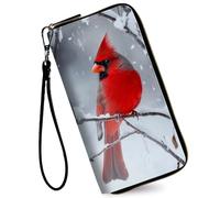 RAUEDWDJS Women's Wallets,Credit Card Holder Money Leather Long Wallet with Wristlet,Large Capacity with Zip-Around Phone Purse for Women Ladies Girls, Red Cardinal Bird, American