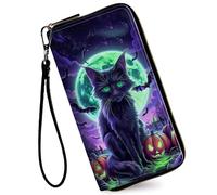 RAUEDWDJS Women's Wallets,Credit Card Holder Money Leather Long Wallet with Wristlet,Large Capacity with Zip-Around Phone Purse for Women Ladies Girls, Pumpkin Cat, American