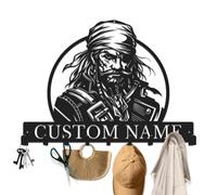 Rauelon Personalized Pirate Metal Wall Hook Rack, Custom Name Metal Hook, Nautical Key Holder, Coastal Entryway Organizer for Hats, Bags, Leashes, Home Decor, 10-24 Inch (Style-2)