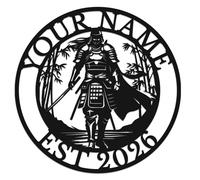 Rauelon Personalized Samurai Metal Wall Art, Japanese Warrior Silhouette Decor, Custom Name with Katana Sword Design, Japanese Warrior Home Decor for Man Cave and Study (Style-5)