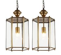 RAUGAJ Chandeliers, Antique Hanging Lantern Light Fitting Luxurious with Clear Glass Panelspshade Ceiling Light Fixture for Restaurant Balcony Bedroom/2Pcs