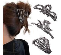 Rauimour 3PCS Halloween Spider Web Skeleton Hand Hair Claw Clips for Women Girls, Hiphop Metal Large Medium Size for Thick Thin Hair, Catch Crab Clamps Barrette Hair Accessories Party Gift (Black Gun)