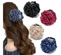 Rauimour 4PCS Hawaiian Plumeria Floral Hair Claw Clips for Women Girls, 3.94" Large Handmade Fabric Rose Flower Shark Catch Clamp for Thick Thin Hair Sweet Hair Accessory for Beach Vacation Everyday