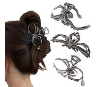 Rauimour Halloween 3PCS Spider Hair Claw Clips Hair Accessories for Women Girls, Gothic Black Metal with Pearl Charms Large Medium Size Catch Clips for thick Hair Styling Tool Holiday Gifts(Black Gun)