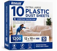 Raulde 10 Pack Extra Large Plastic Dust Sheets for Decorating 3.6 x 3m (12 x 10ft), Light Dust Sheet for Painting & Furniture - Plastic Sheet - Plastic Sheeting - Decorating Sheets - Dust Cover